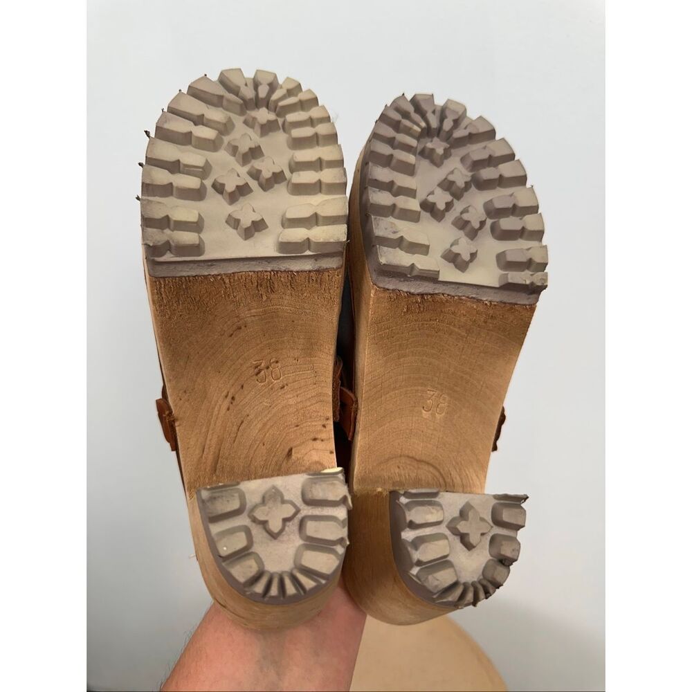 MIA Women’s Elsa Luggage Brown Leather Braid Swedish Heeled Clogs - Picture 6 of 14